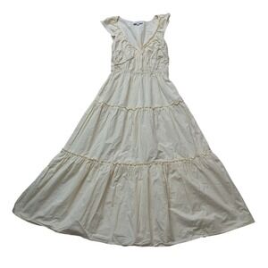 Derek Lam Dress Women's 8 Butter Yellow Midi Tiered Pockets Milkmaid Cottagecore